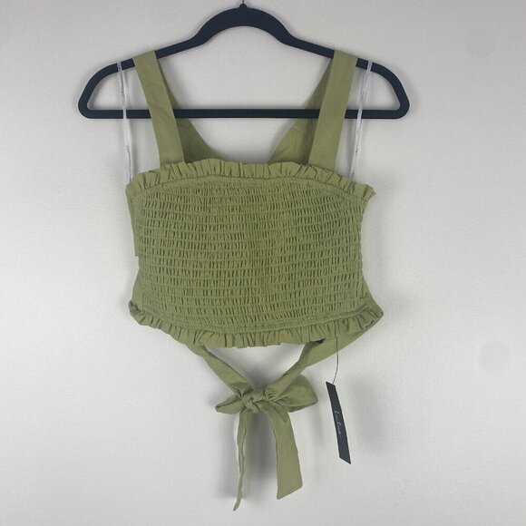 Lulu's Women's Smocked Cropped Open Back Top Size S Avocado Green NWT Cotton - Picture 1 of 8